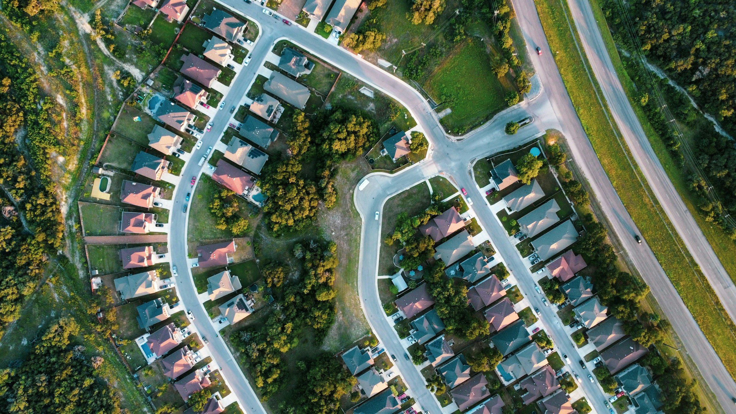 Aerial view of a residential community