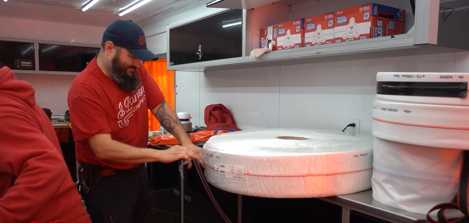 Specialized lining team preparing liner material