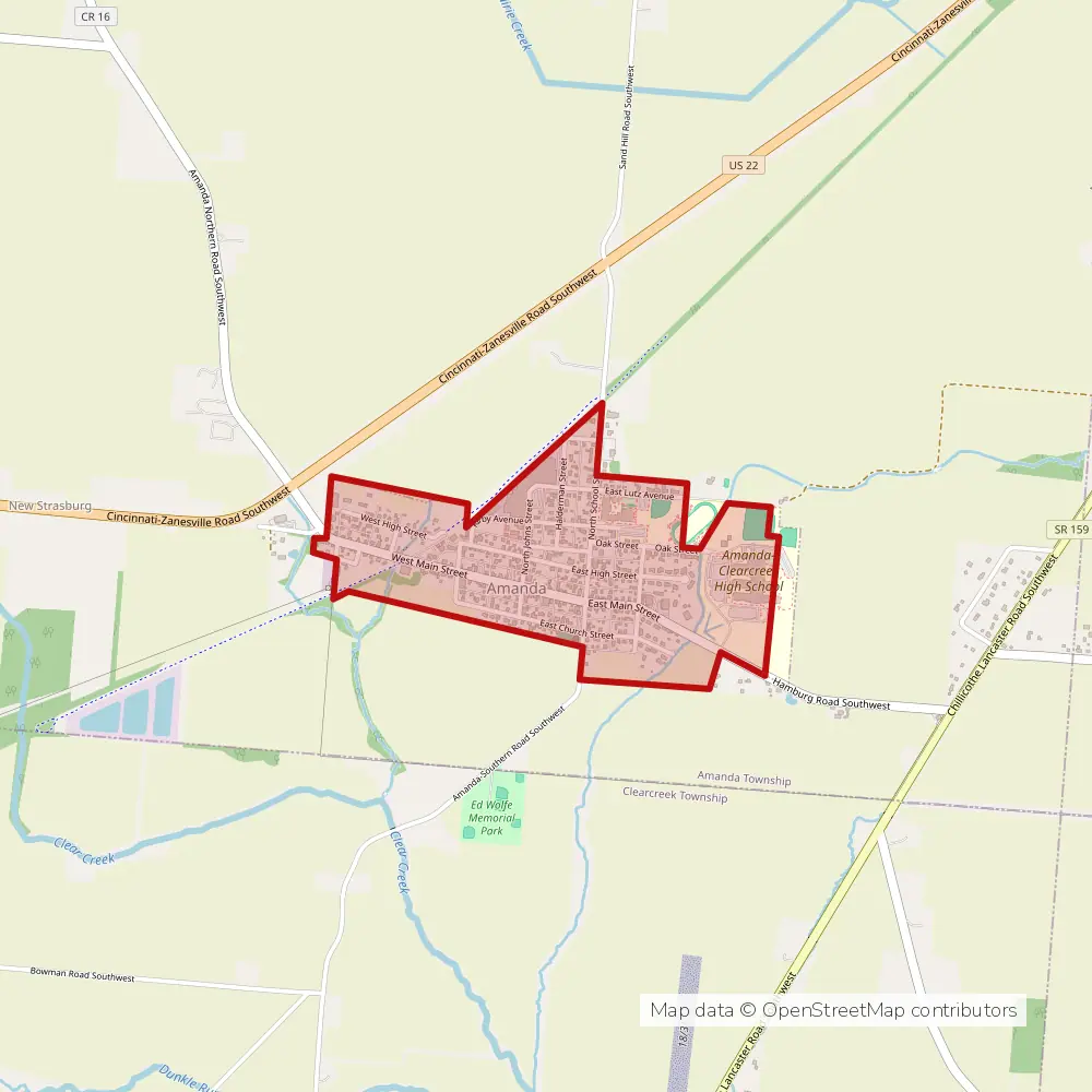 Service area map of Amanda, Ohio