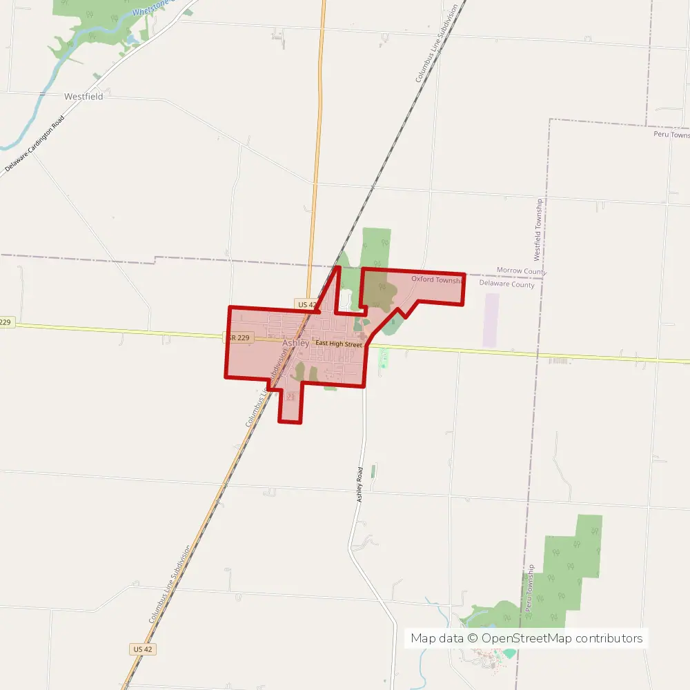 Service area map of Ashley, Ohio