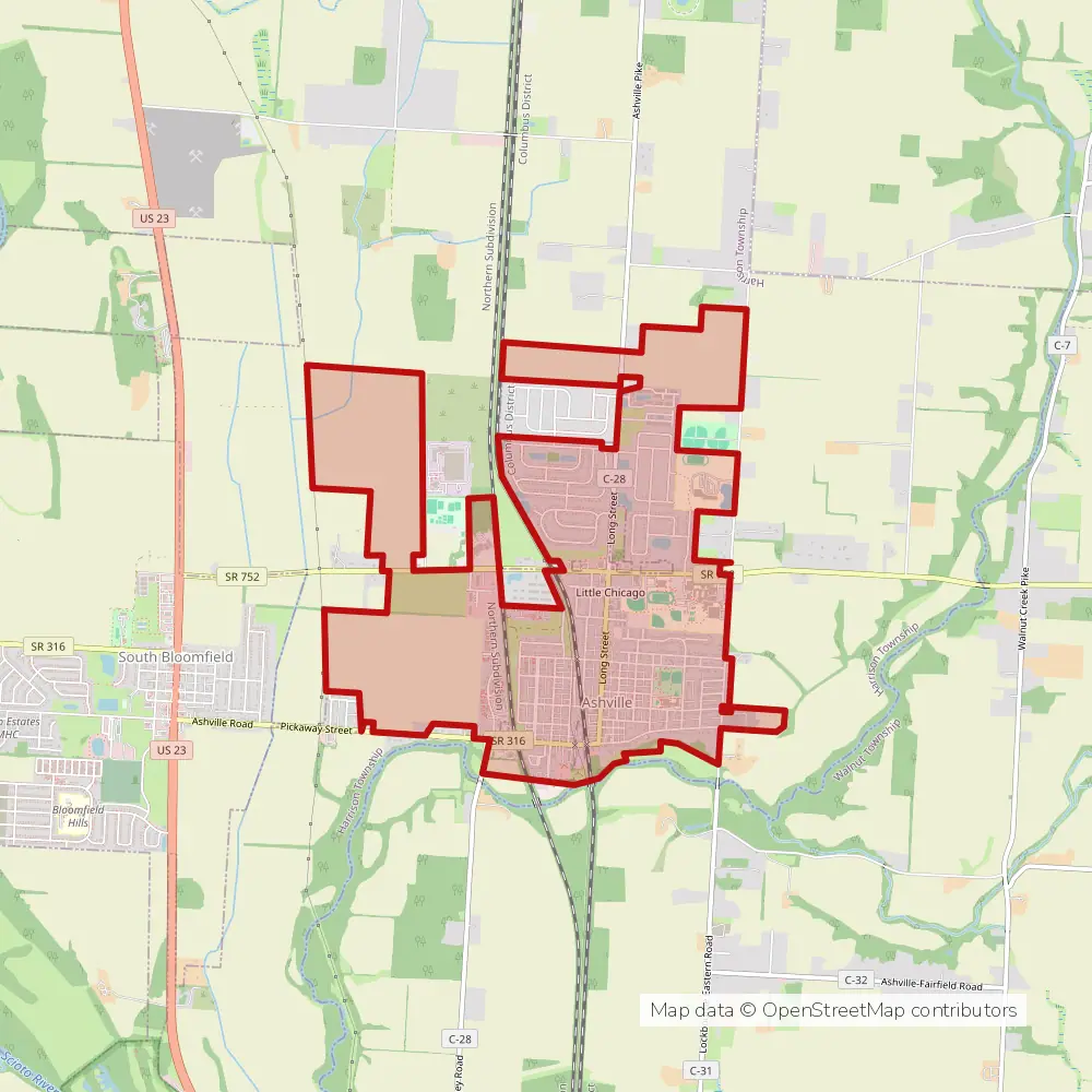 Service area map of Ashville, Ohio