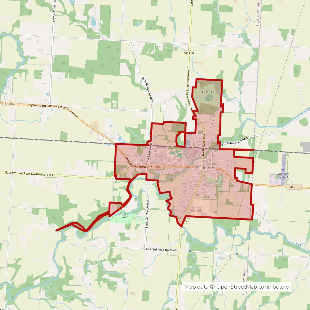 Service area map of Baltimore, Ohio