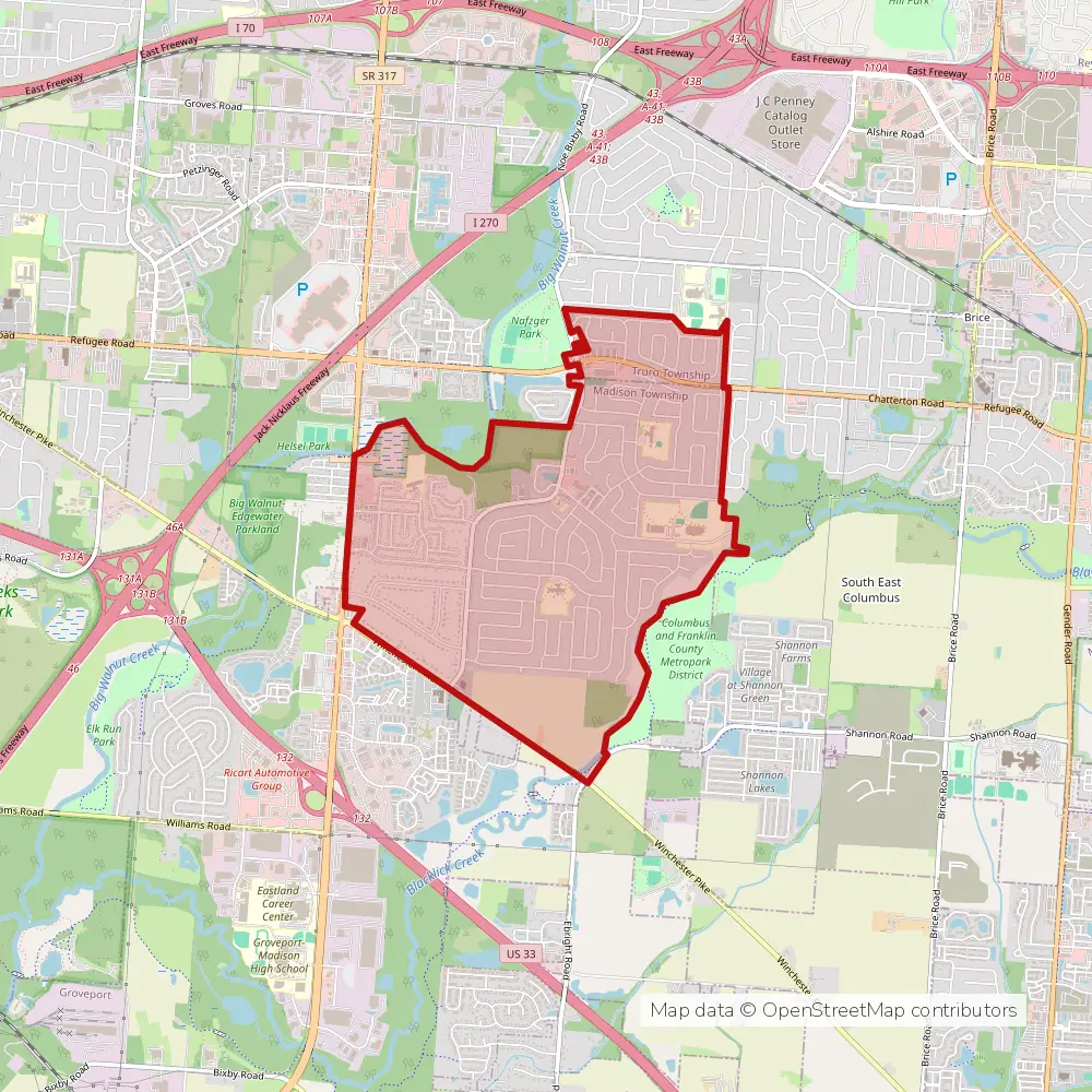 Service area map of Blacklick, Ohio