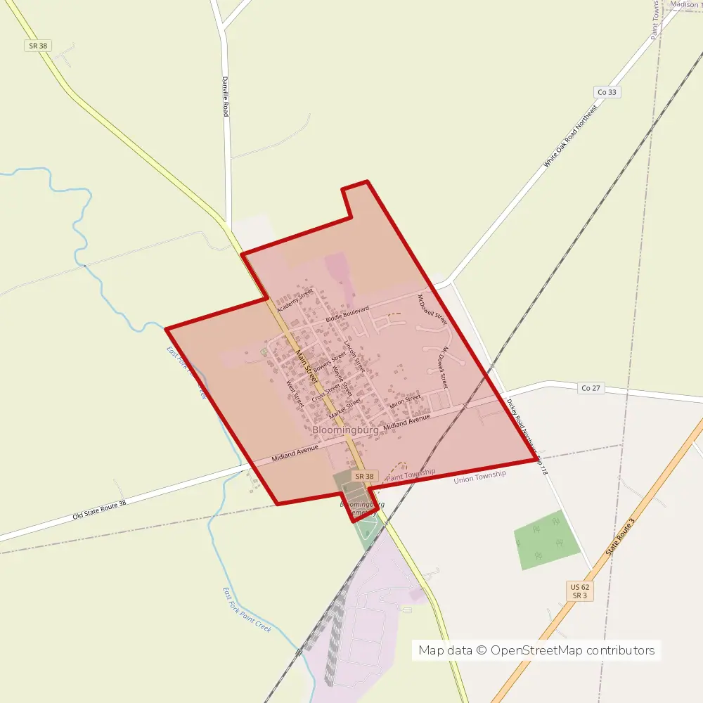 Service area map of Bloomingburg, Ohio
