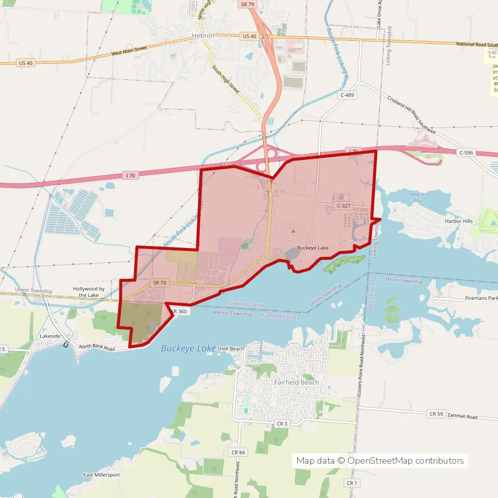 Service area map of Buckeye Lake, Ohio