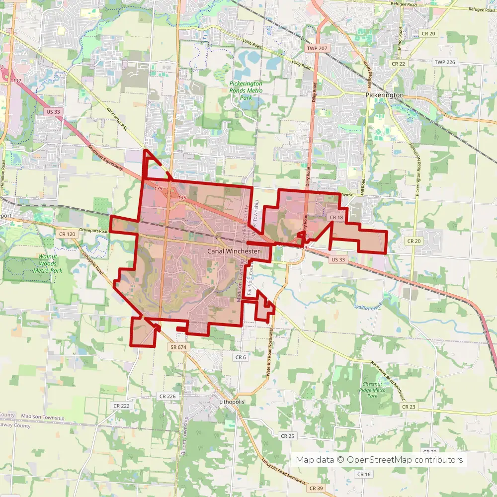 Service area map of Canal Winchester, Ohio
