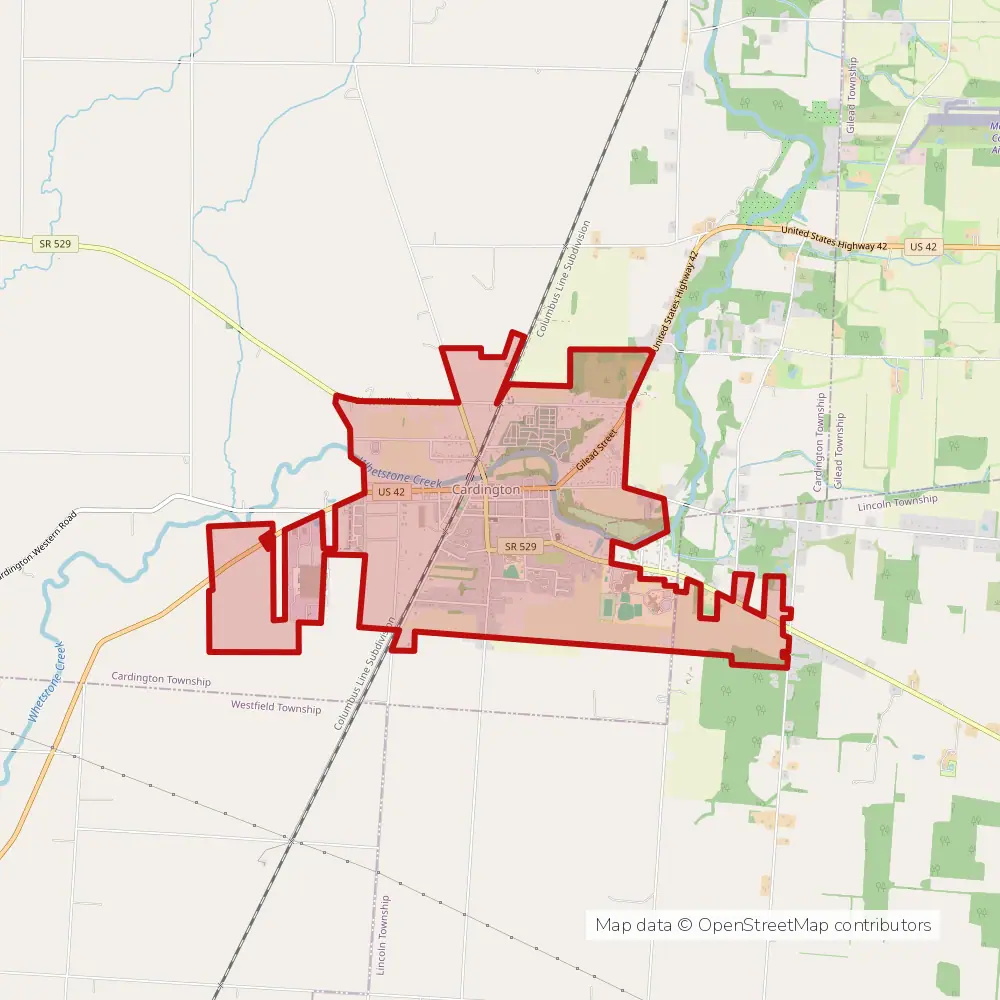 Service area map of Cardington, Ohio