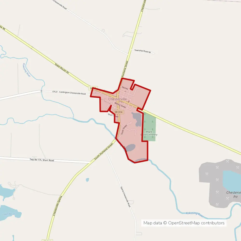 Service area map of Chesterville, Ohio