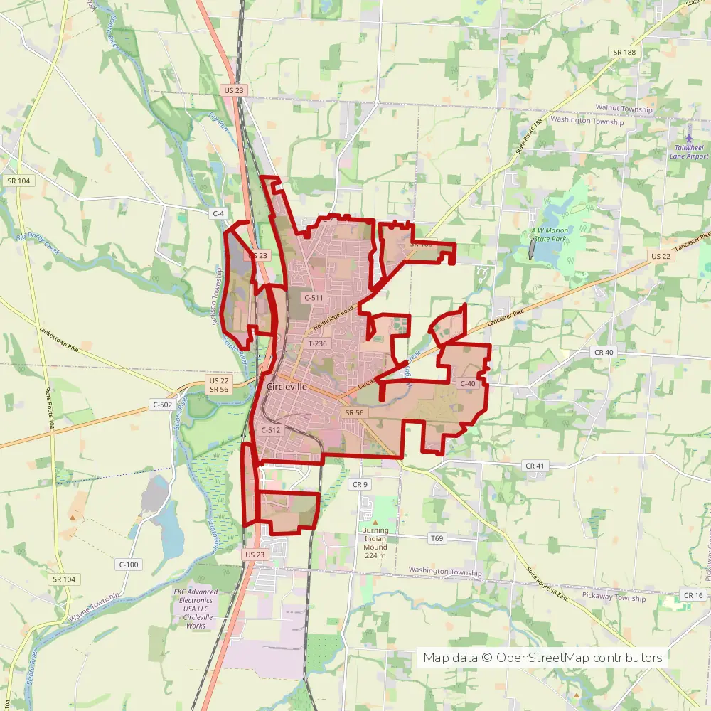 Service area map of Circleville, Ohio