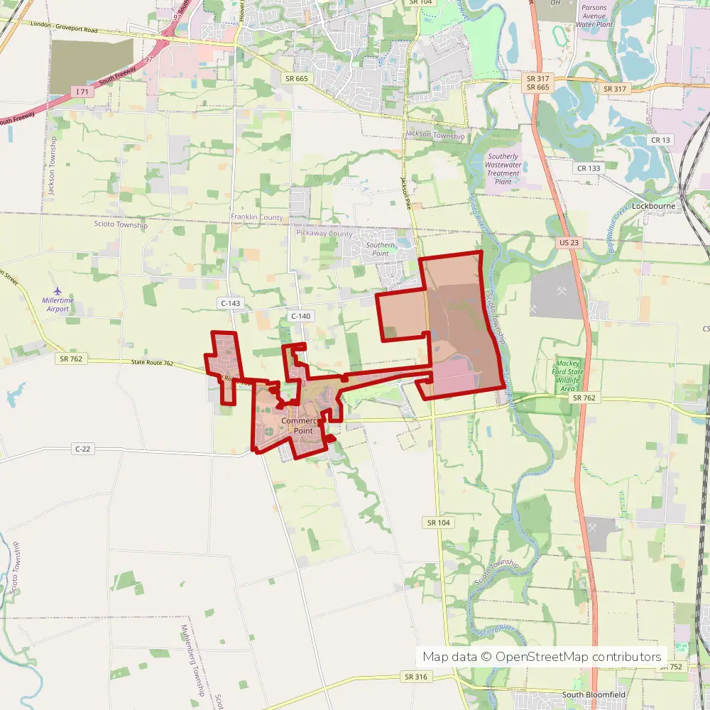 Service area map of Commercial Point, Ohio