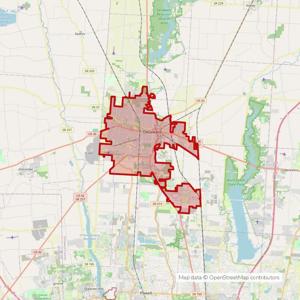 Service area map of Delaware, Ohio