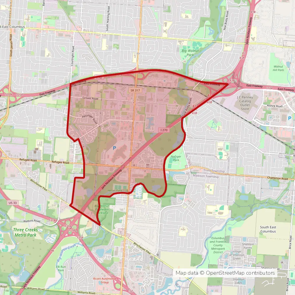 Service area map of Columbus Eastland, Ohio