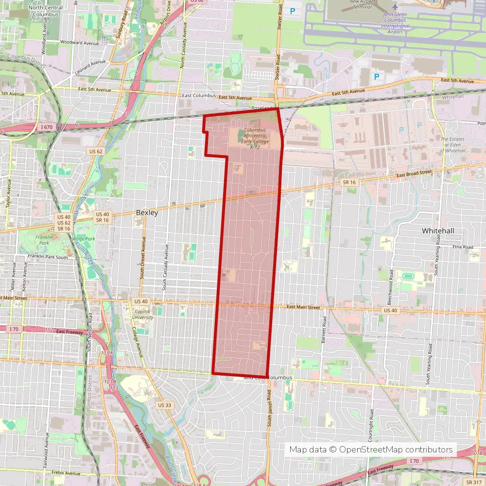 Service area map of Columbus Eastmoor, Ohio