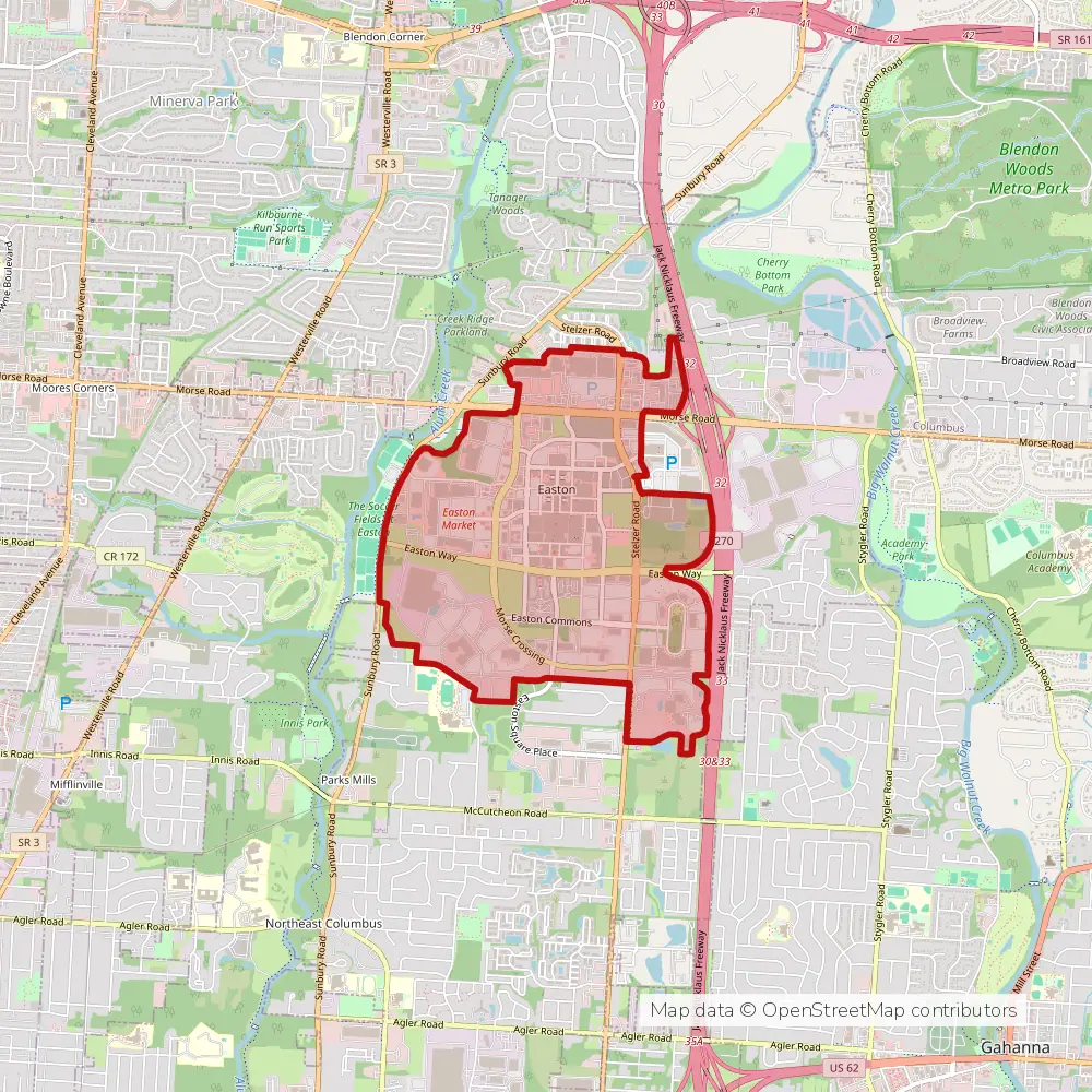 Service area map of Columbus Easton, Ohio