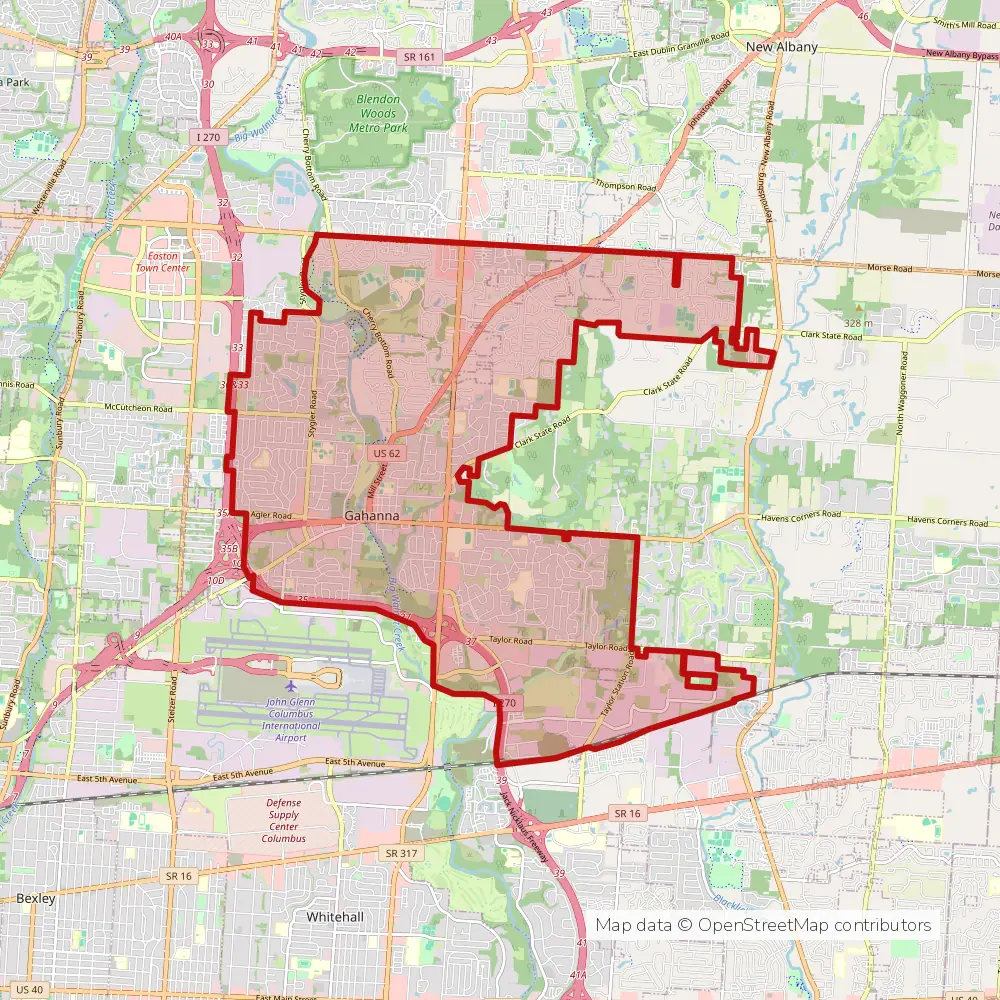 Service area map of Columbus Gahanna, Ohio