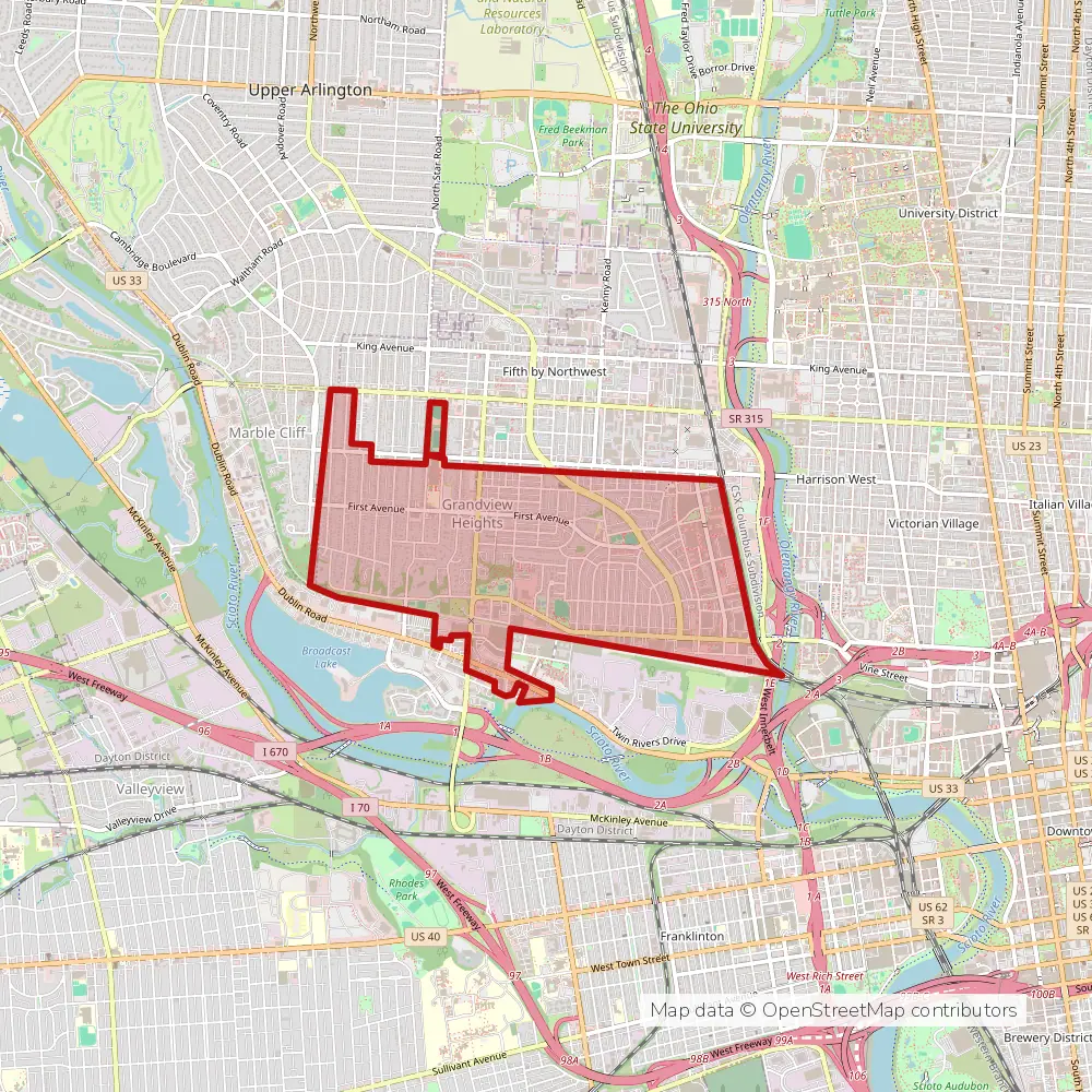 Service area map of Columbus Grandview Heights, Ohio
