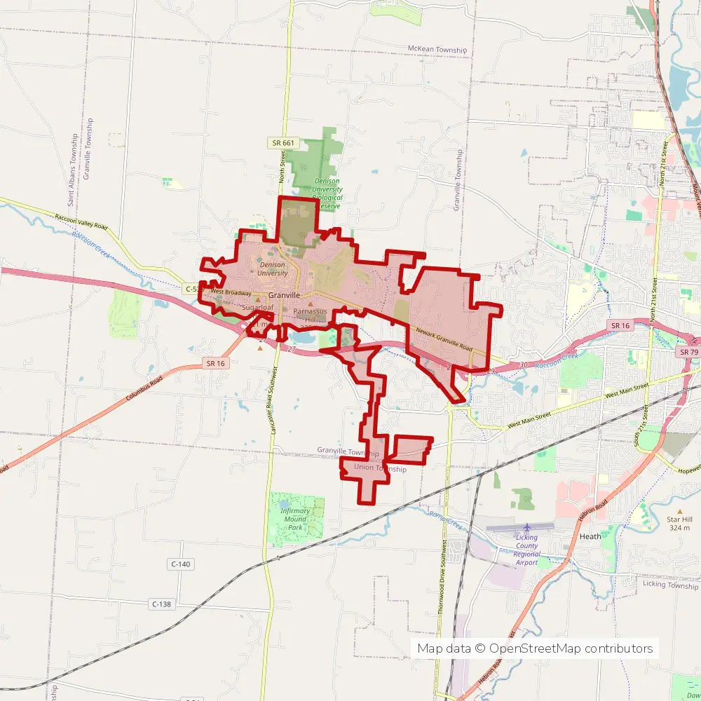 Service area map of Granville, Ohio