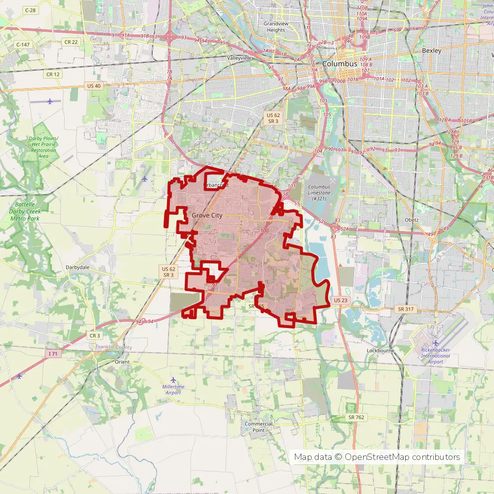 Service area map of Grove City, Ohio