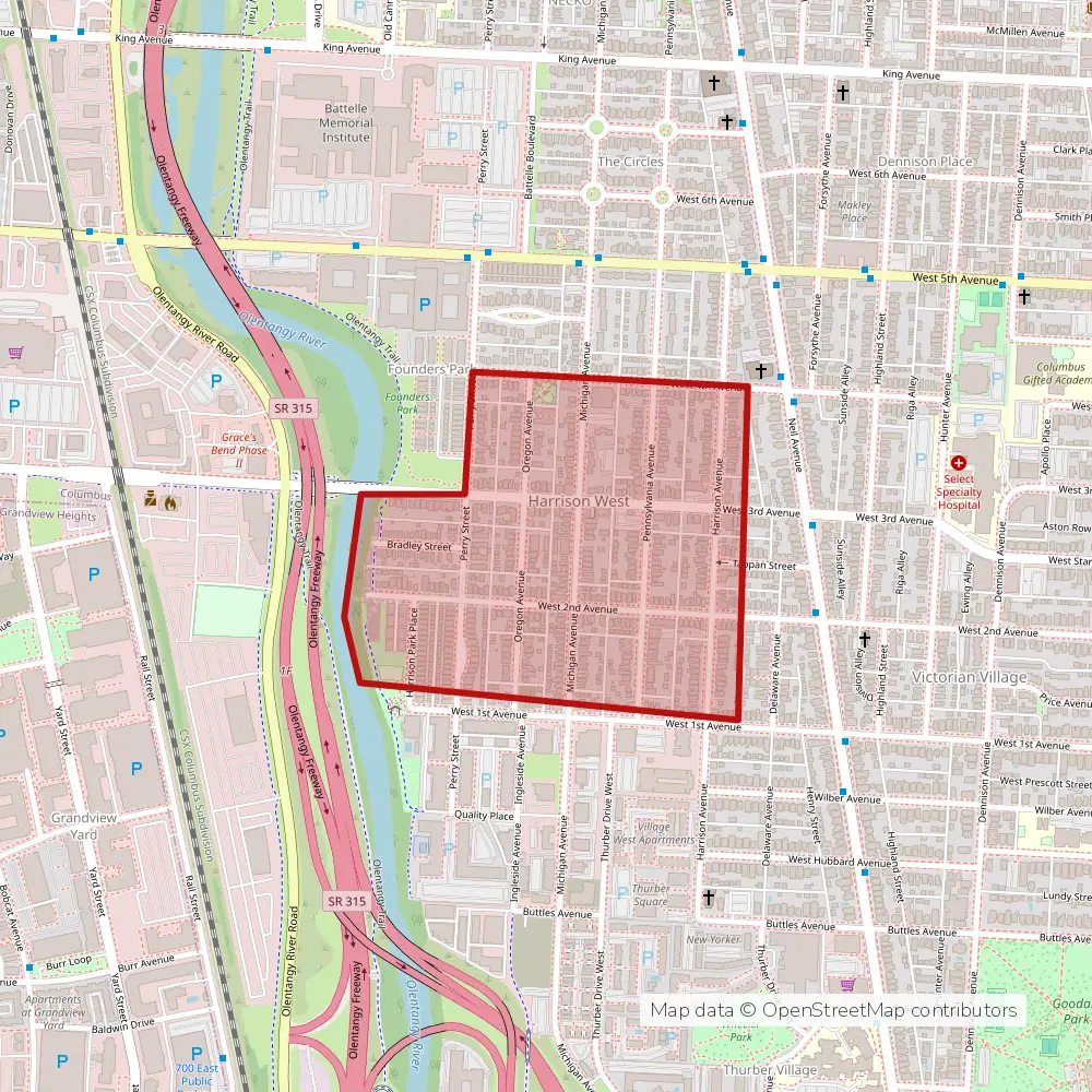Service area map of Columbus Harrison West, Ohio
