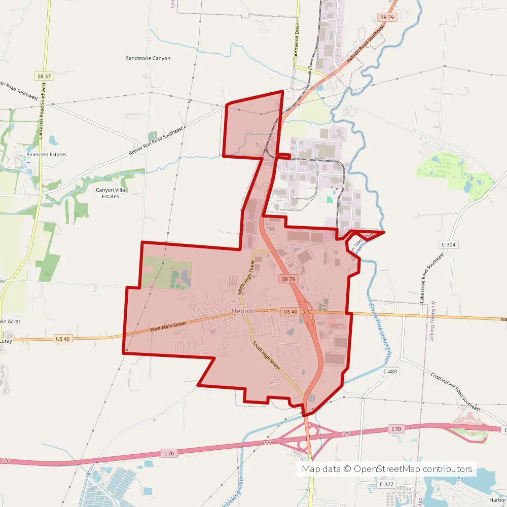 Service area map of Hebron, Ohio