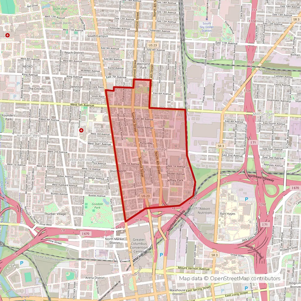 Service area map of Columbus Italian Village, Ohio