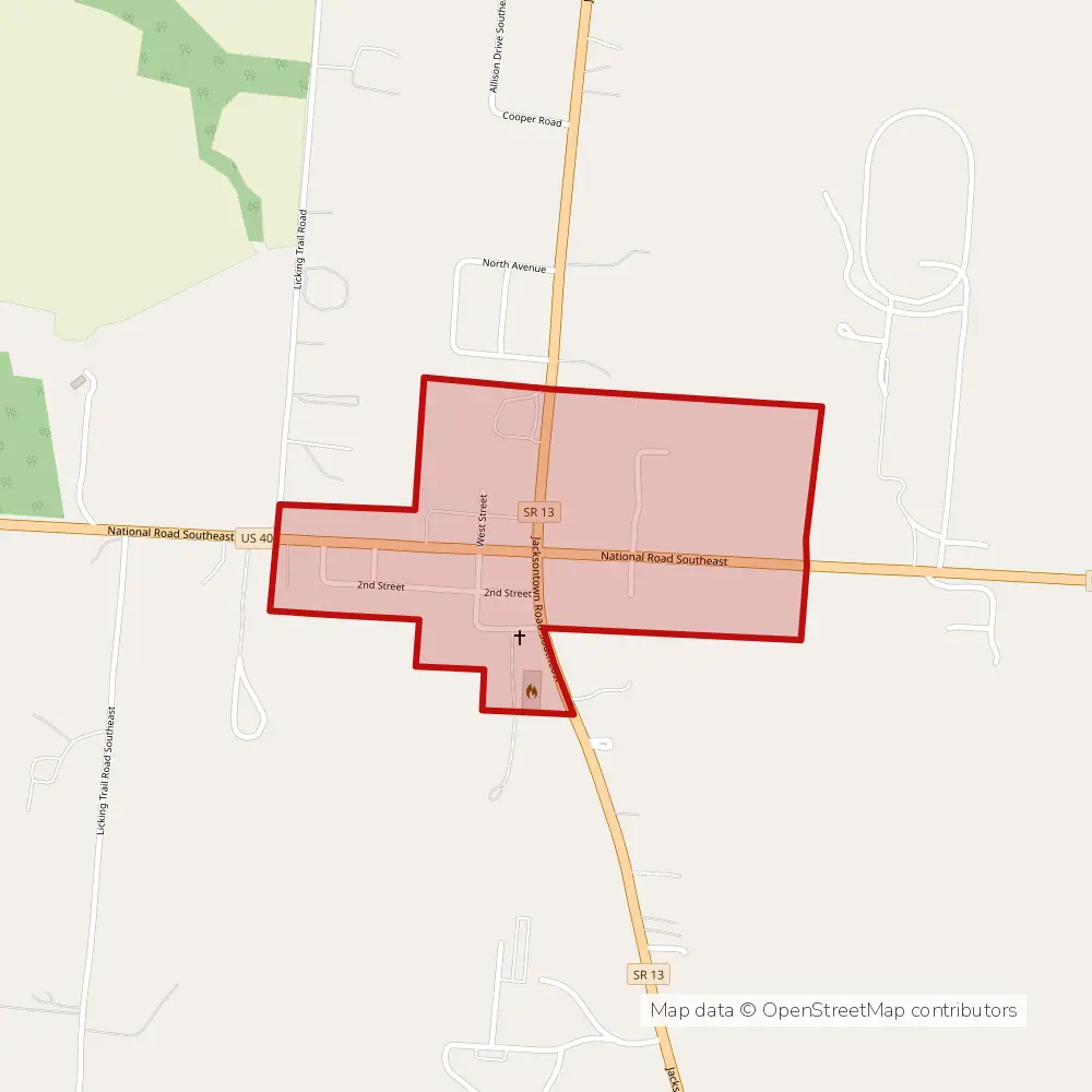 Service area map of Jacksontown, Ohio