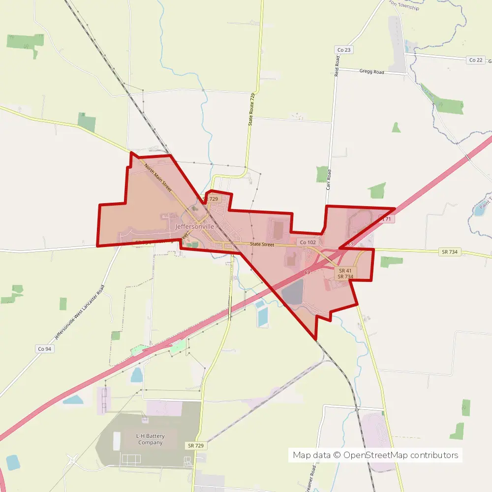 Service area map of Jeffersonville, Ohio