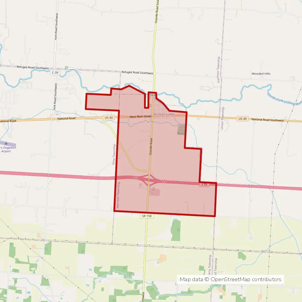 Service area map of Kirkersville, Ohio