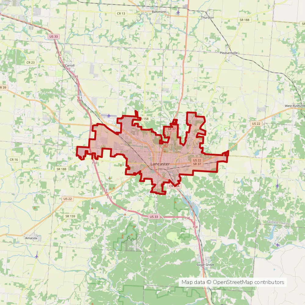 Service area map of Lancaster, Ohio