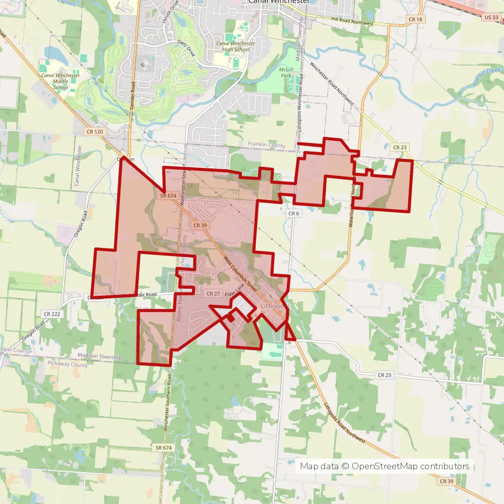 Service area map of Lithopolis, Ohio