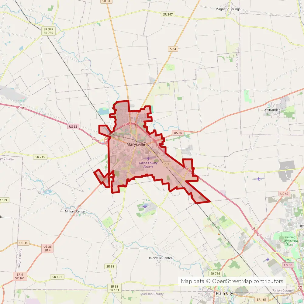 Service area map of Marysville, Ohio