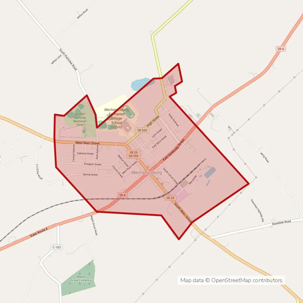 Service area map of Mechanicsburg, Ohio