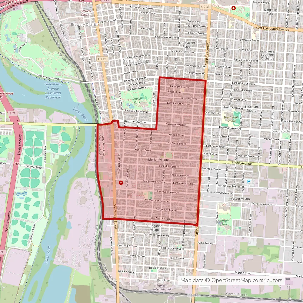 Service area map of Columbus Merion Village, Ohio