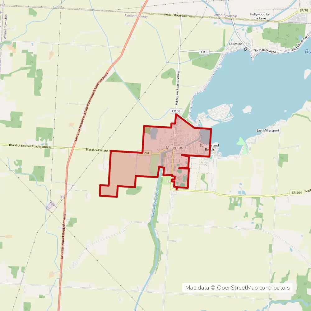 Service area map of Millersport, Ohio