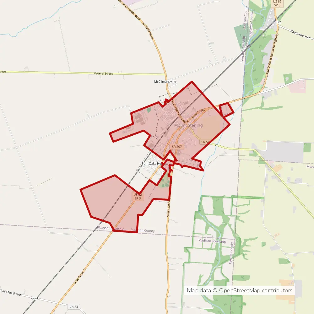 Service area map of Mount Sterling, Ohio