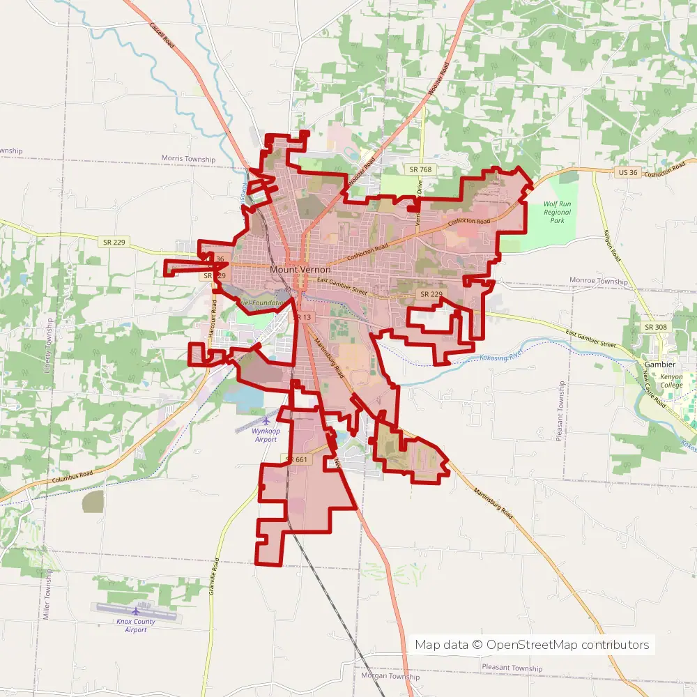 Service area map of Mount Vernon, Ohio