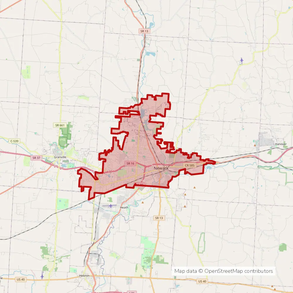 Service area map of Newark, Ohio