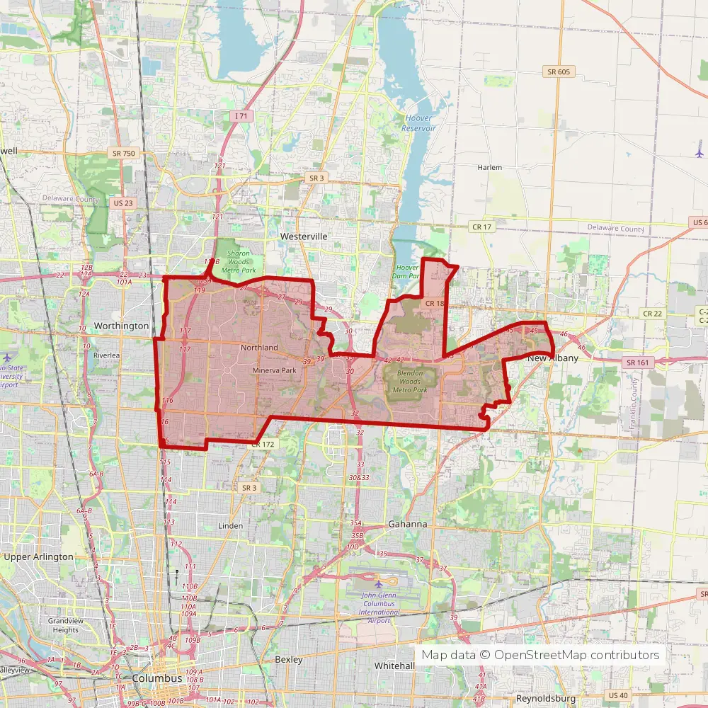 Service area map of Columbus Northland, Ohio