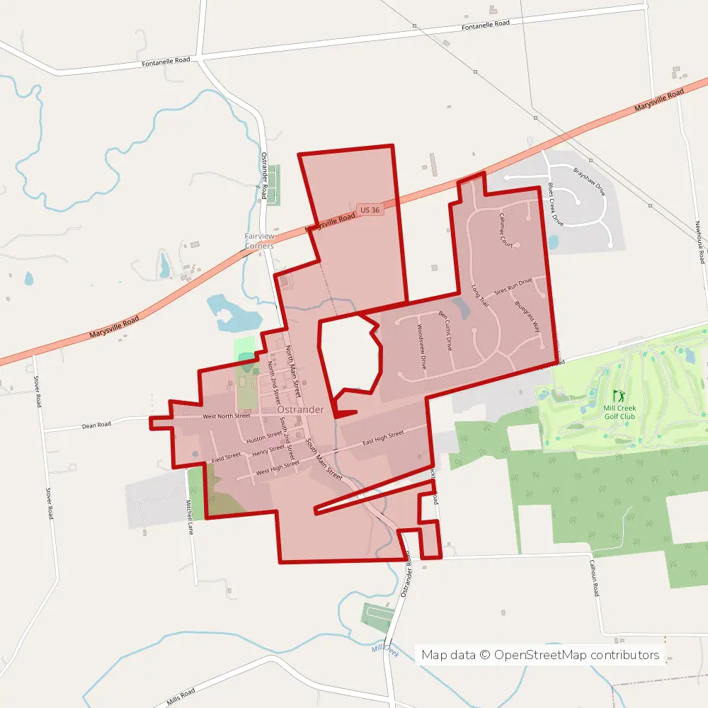 Service area map of Ostrander, Ohio