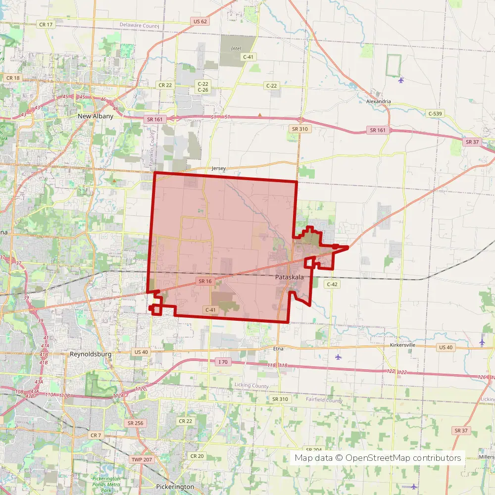 Service area map of Pataskala, Ohio