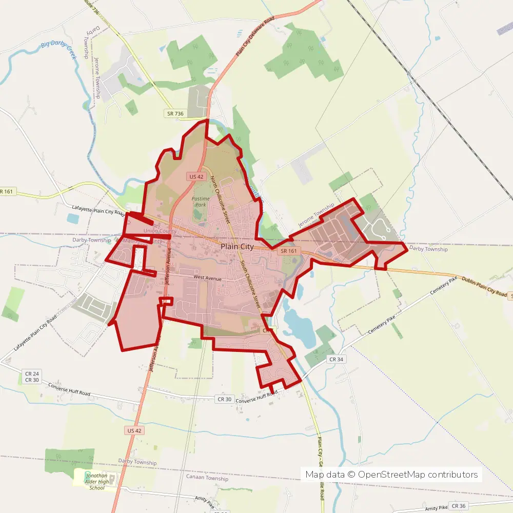 Service area map of Plain City, Ohio