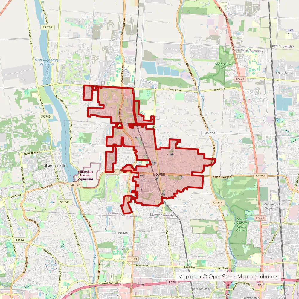 Service area map of Powell, Ohio