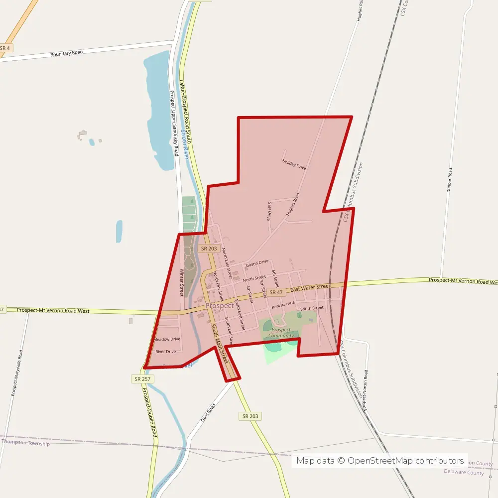 Service area map of Prospect, Ohio