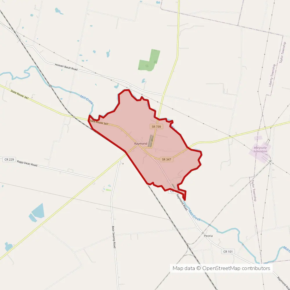Service area map of Raymond, Ohio