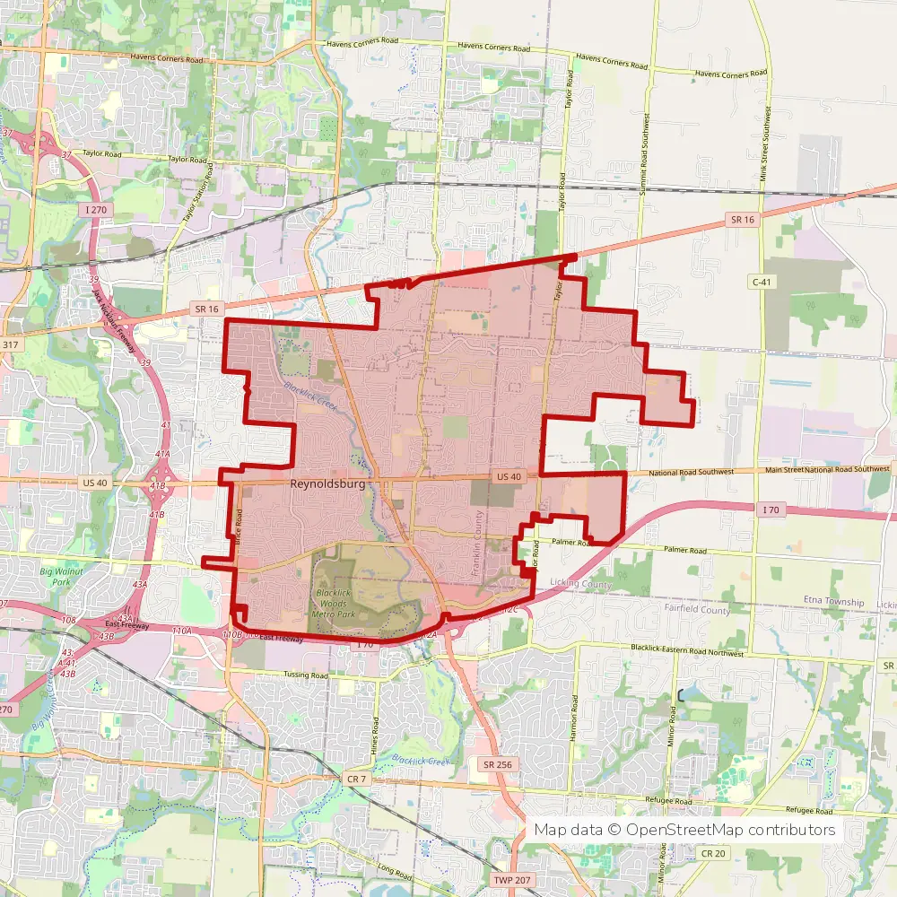 Service area map of Reynoldsburg, Ohio
