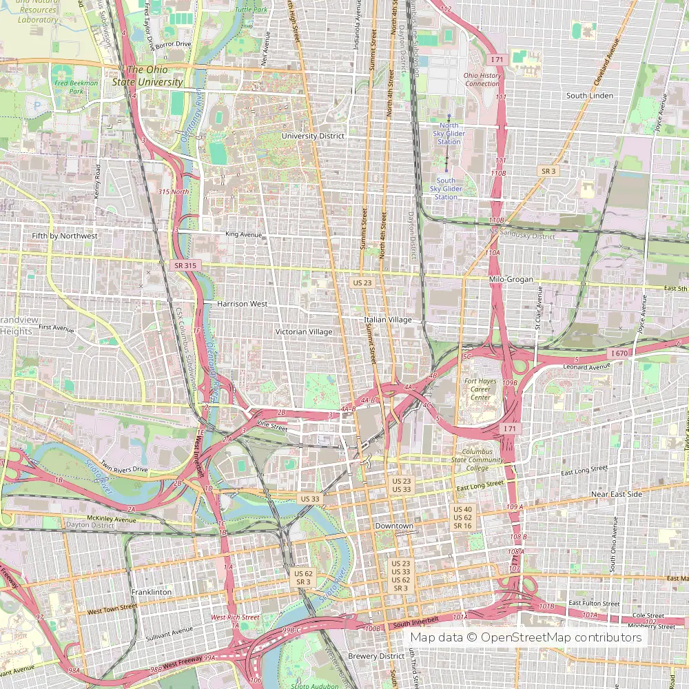 Service area map of Columbus Short North, Ohio