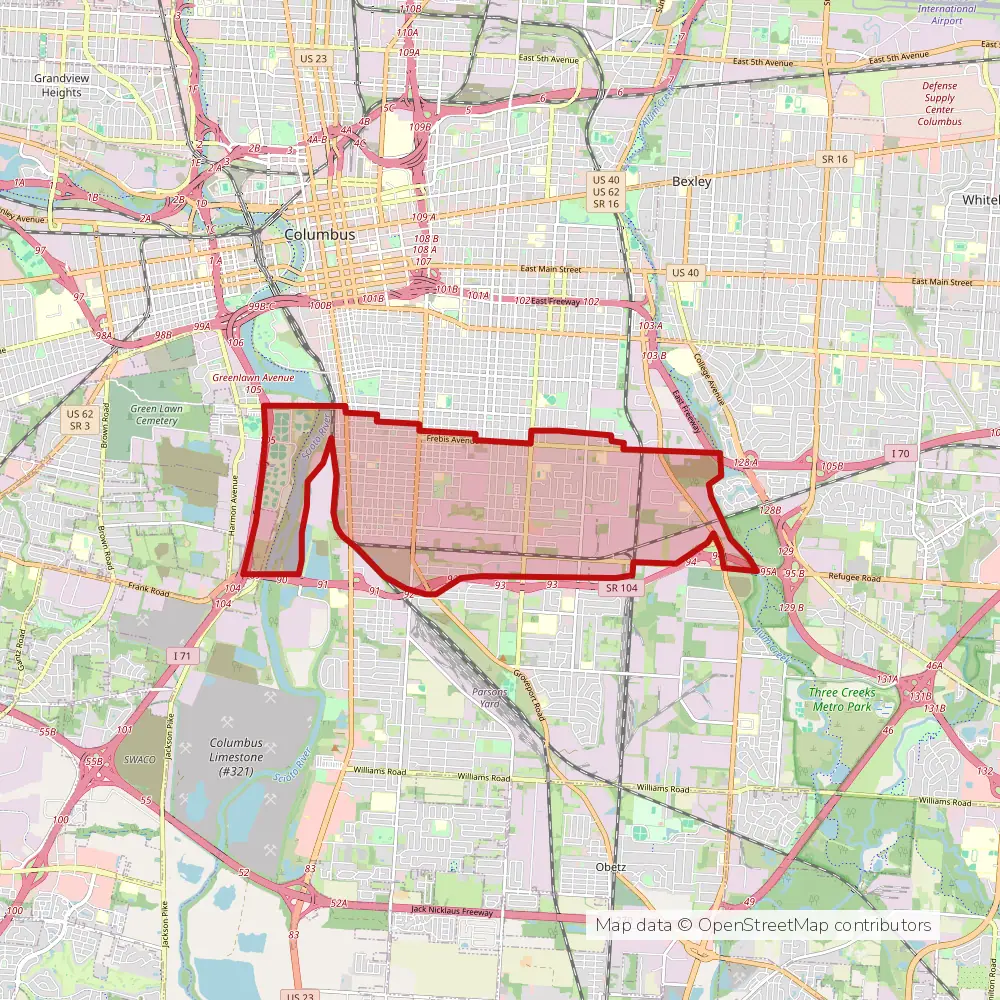 Service area map of Columbus South Side, Ohio