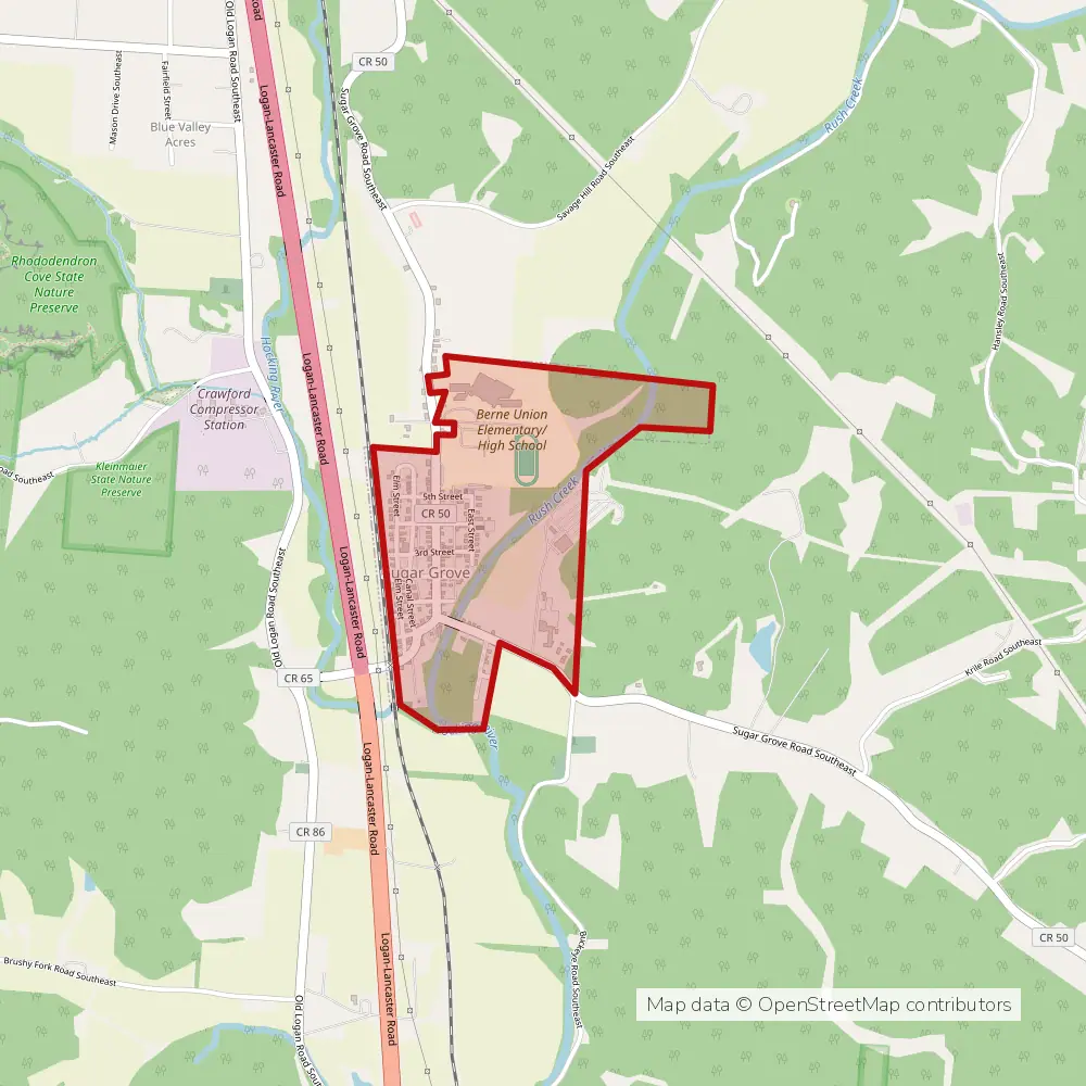 Service area map of Sugar Grove, Ohio