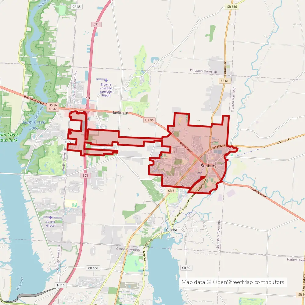 Service area map of Sunbury, Ohio