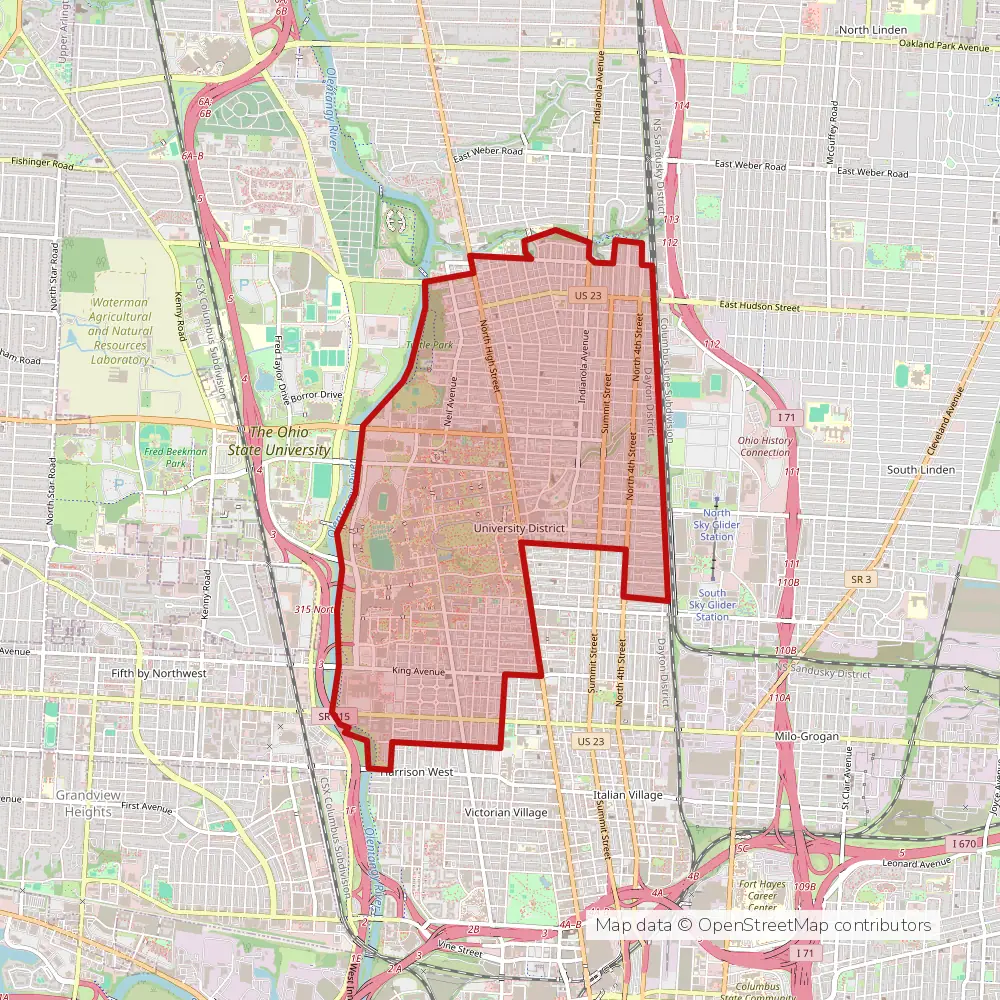 Service area map of Columbus University District, Ohio